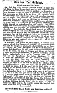 Zeitungsbericht ber die Flottenparade der Luftschiffe ber Kln im Jahr 1909