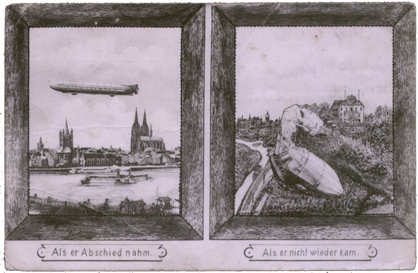 Postkarte aus Kln mit Absturz des Zeppelin Z II in Weilburg