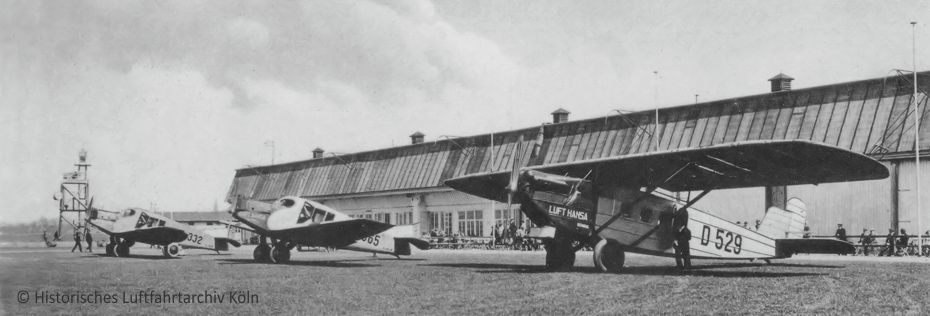 Flugfeld Flughafen Kln Butzweilerhof mit Junkers F 13 und Dornier Merkur D 529.