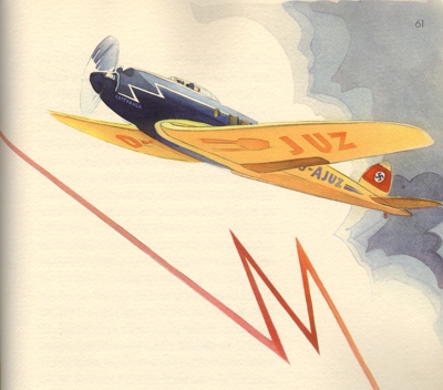 Grafik eines Blitzflugzeug Heinkel He 70 aus dem Jahrbuch "Lufthansa 1926 - 36"