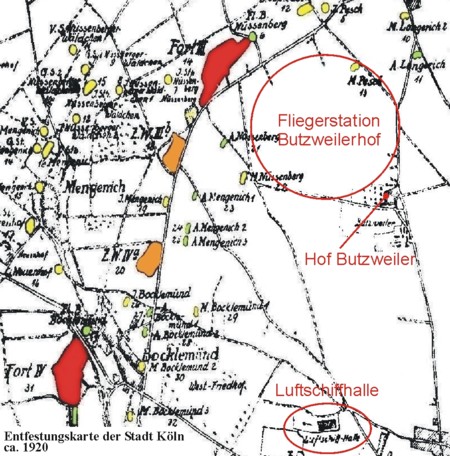 Lageplan Luftschiffhalle Fliegerstation Butzweilerhof