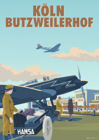 Rosie Louise Kunstdruck "Blitzflug" mit Luftboy Hans Kündgen Flughafen Köln Butzweilerhof He 111 D-AXAV Köln He 70