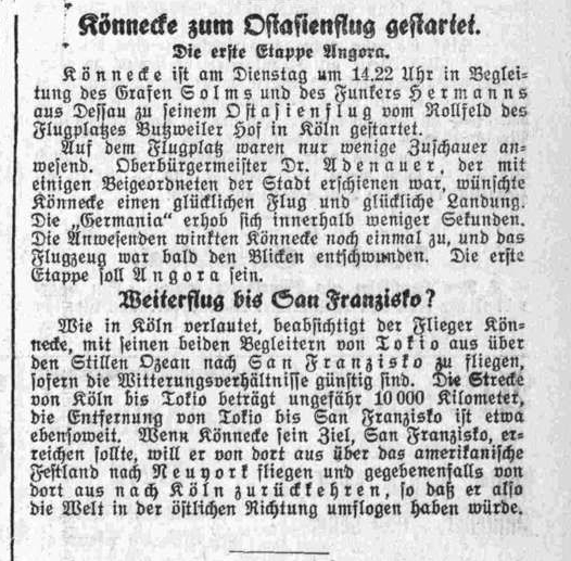 Zeitungsartikel zum Start von Otto Knnecke