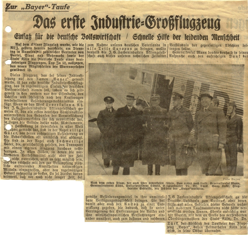 Rheinische Landeszeitung 18.11.1937 Das erste Industrie-Großflugzeug