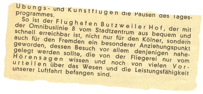Anzeige Anfahrt Flughafen Köln Butzweilerhof