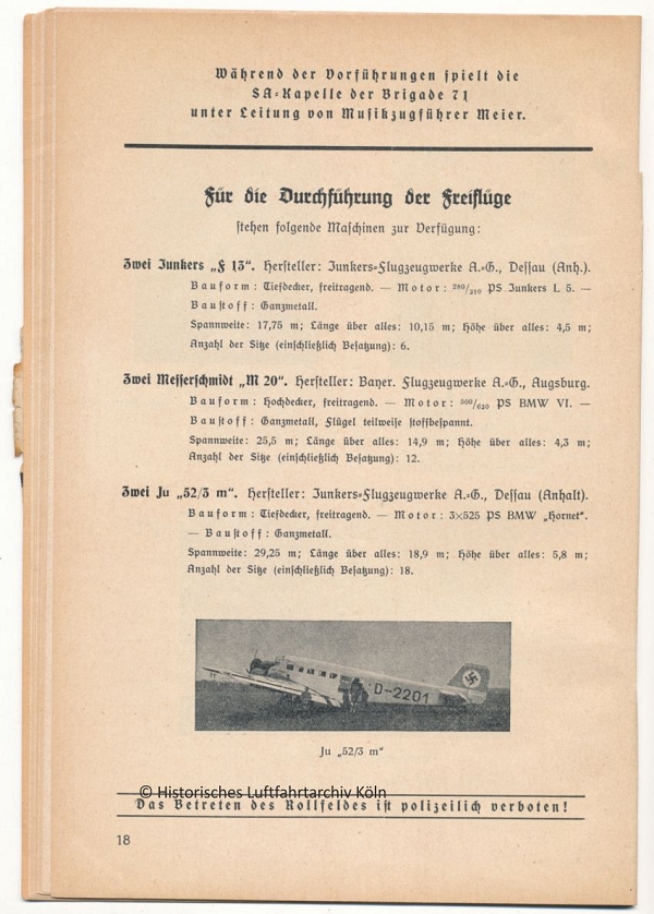 Programmheft des Volksflugtag 1934 in Kln auf dem Flughafen Butzweilerhof