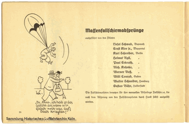 Volksflugtag 1935 Flughafen Köln Butzweilerhof Erklärung Massenfallschirmabsprünge
