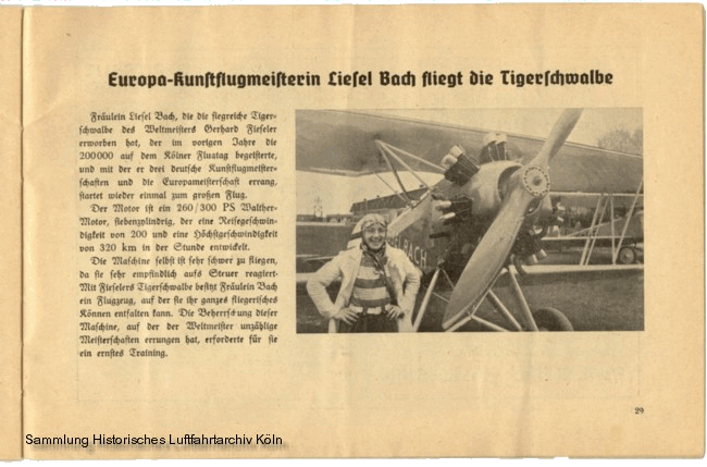 Volksflugtag 1935 Flughafen Köln Butzweilerhof Vorstellung Europa Kunstflugmeisterin  Liesel Bach