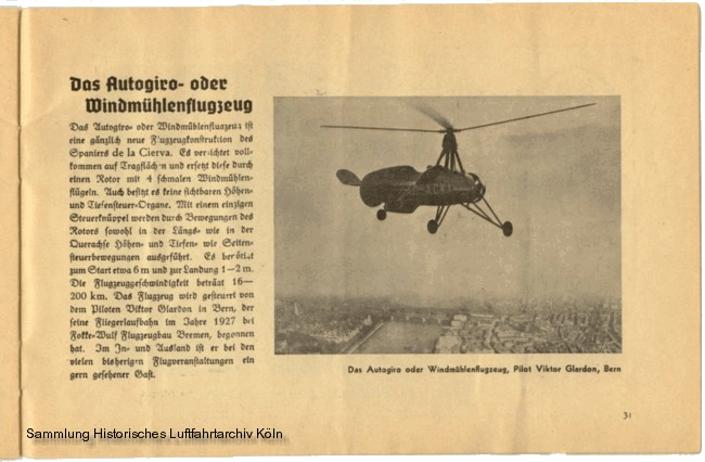 Volksflugtag 1935 Flughafen Kln Butzweilerhof Erklrung Autogiro Windmhlenflugzeug