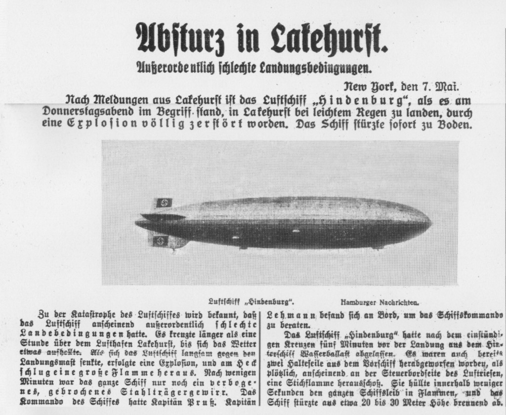 Zeitungsartikel zur Explosion der Hindenburg
