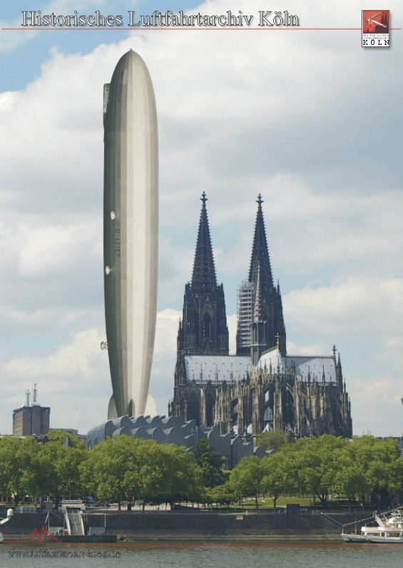 Fotomontage eines Grenvergleichs zwischen LZ 127 "Graf Zeppelin" und dem Klner Dom. Eine hnliche Dimension hatte auch LZ 129 "Hindenburg"