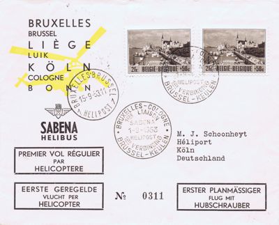 Erstflugbrief Hubschrauberflughafen Kln 15. September 1953