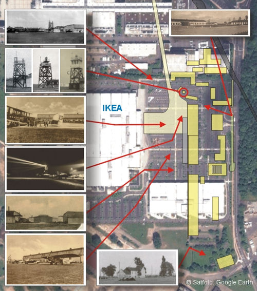 Lage der historischen Gebäude Flughafen Köln Butzweilerhof