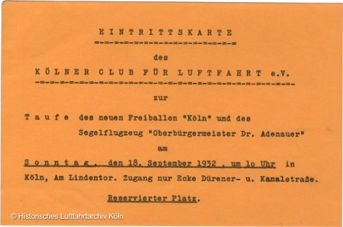 Einadung zur Taufe Klner Club fr Luftfahrt e.V. Ballon "Kln"